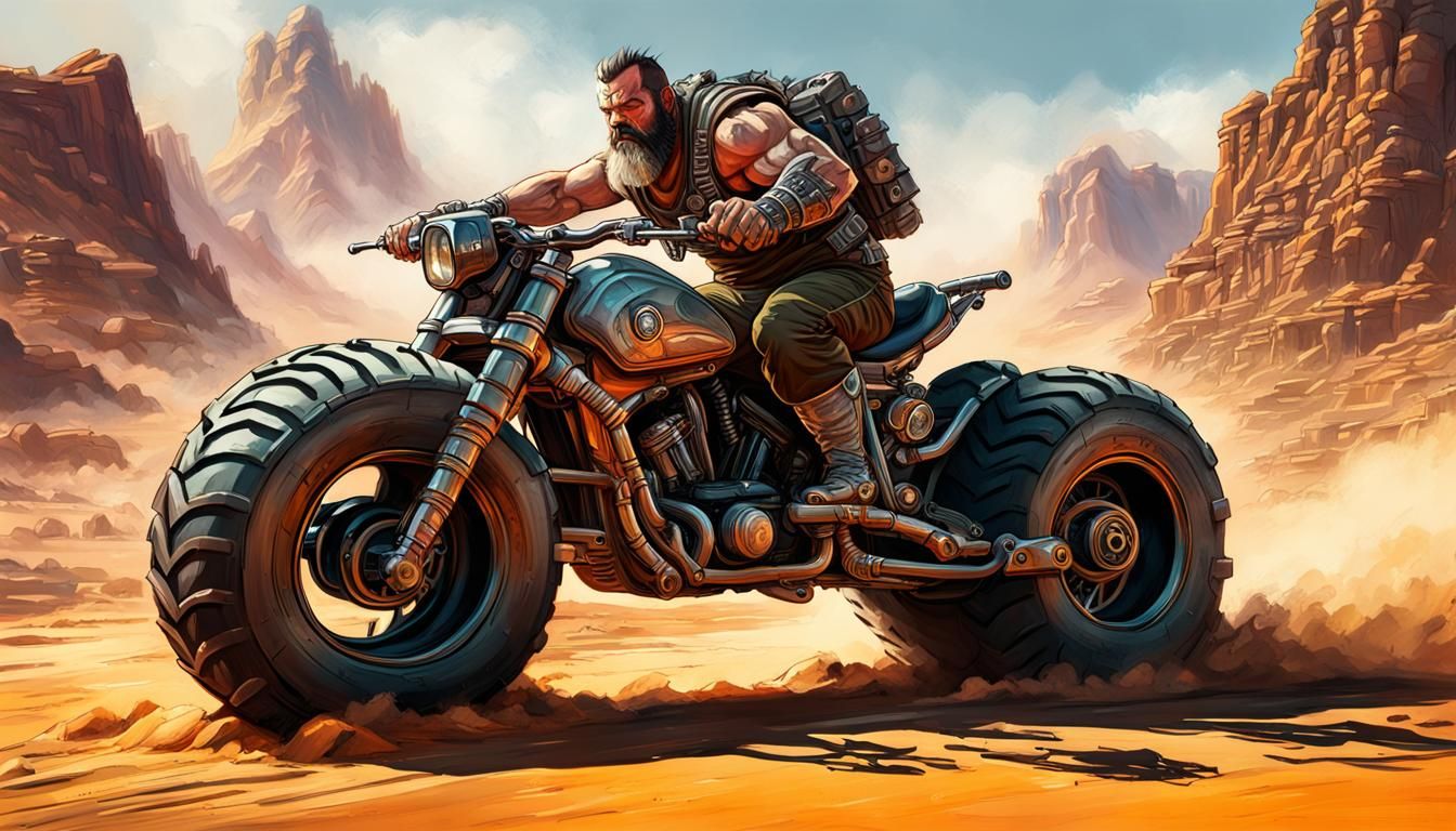 Sci-Fi Dwarf Motorcycle Race on Desert World