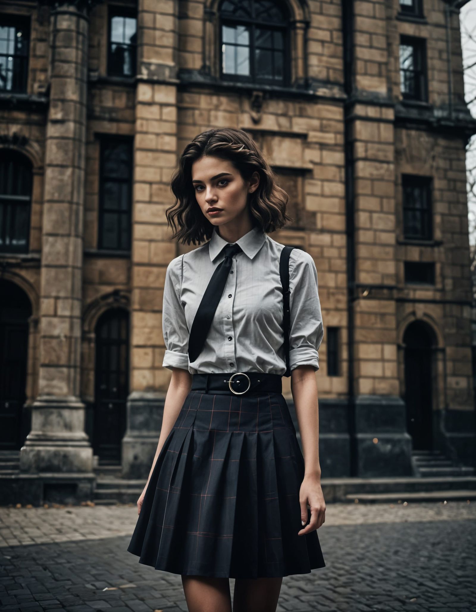 Dark Academia Fashion Editorial Portrait in Moody Lighting