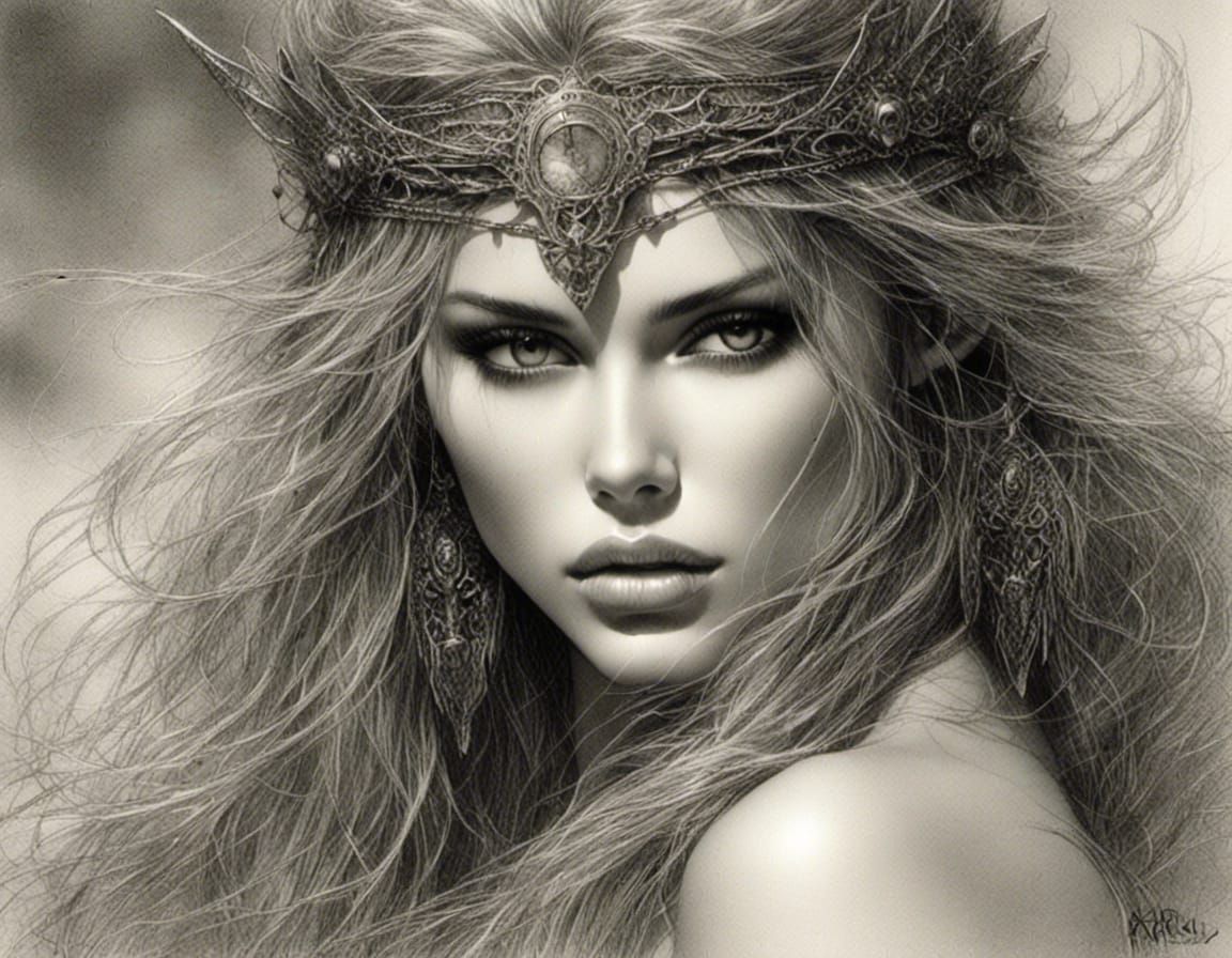 Fantasy Warrior Queen Portrait on Ocean Beach