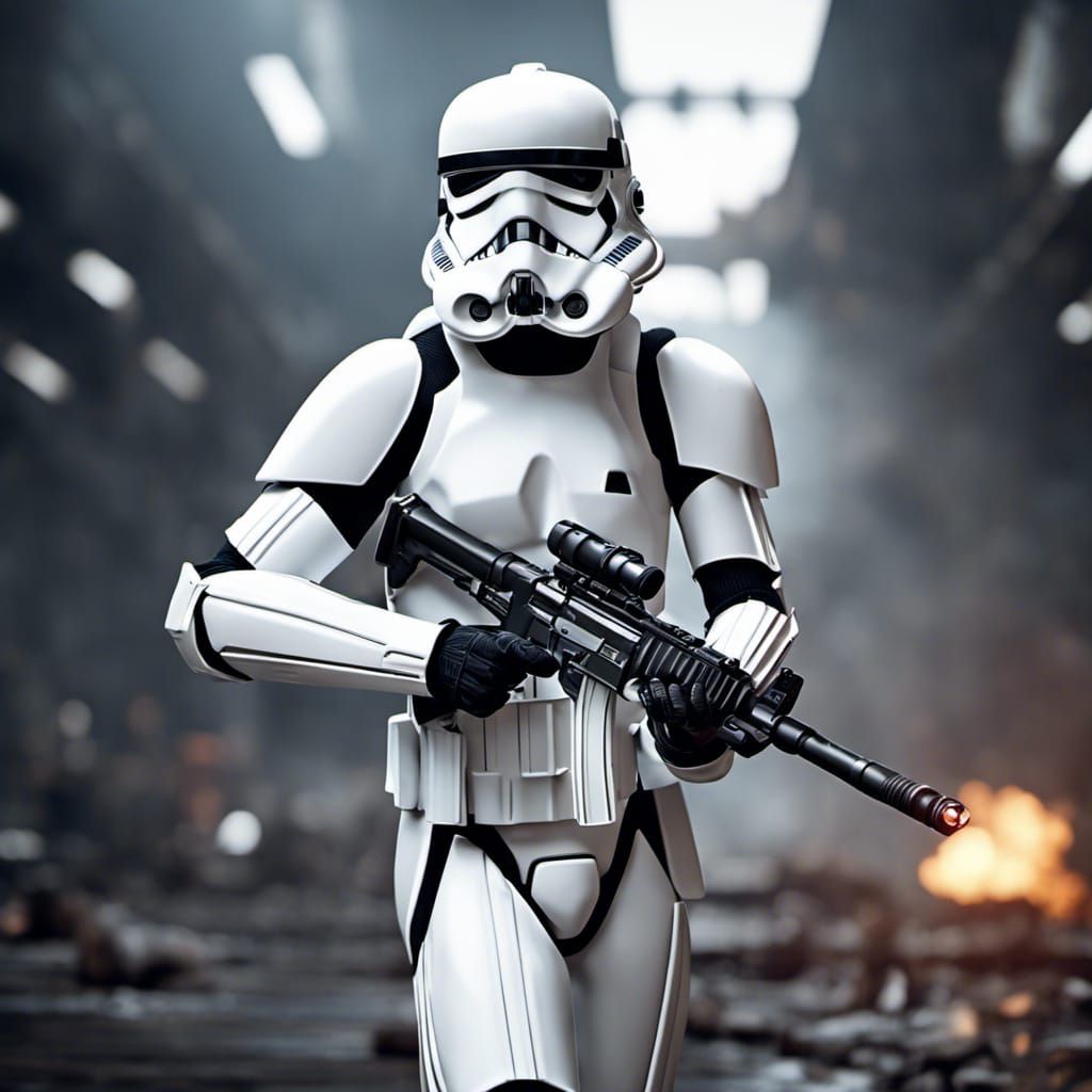 Stormtrooper as White Knight in 3D Cinematic Style