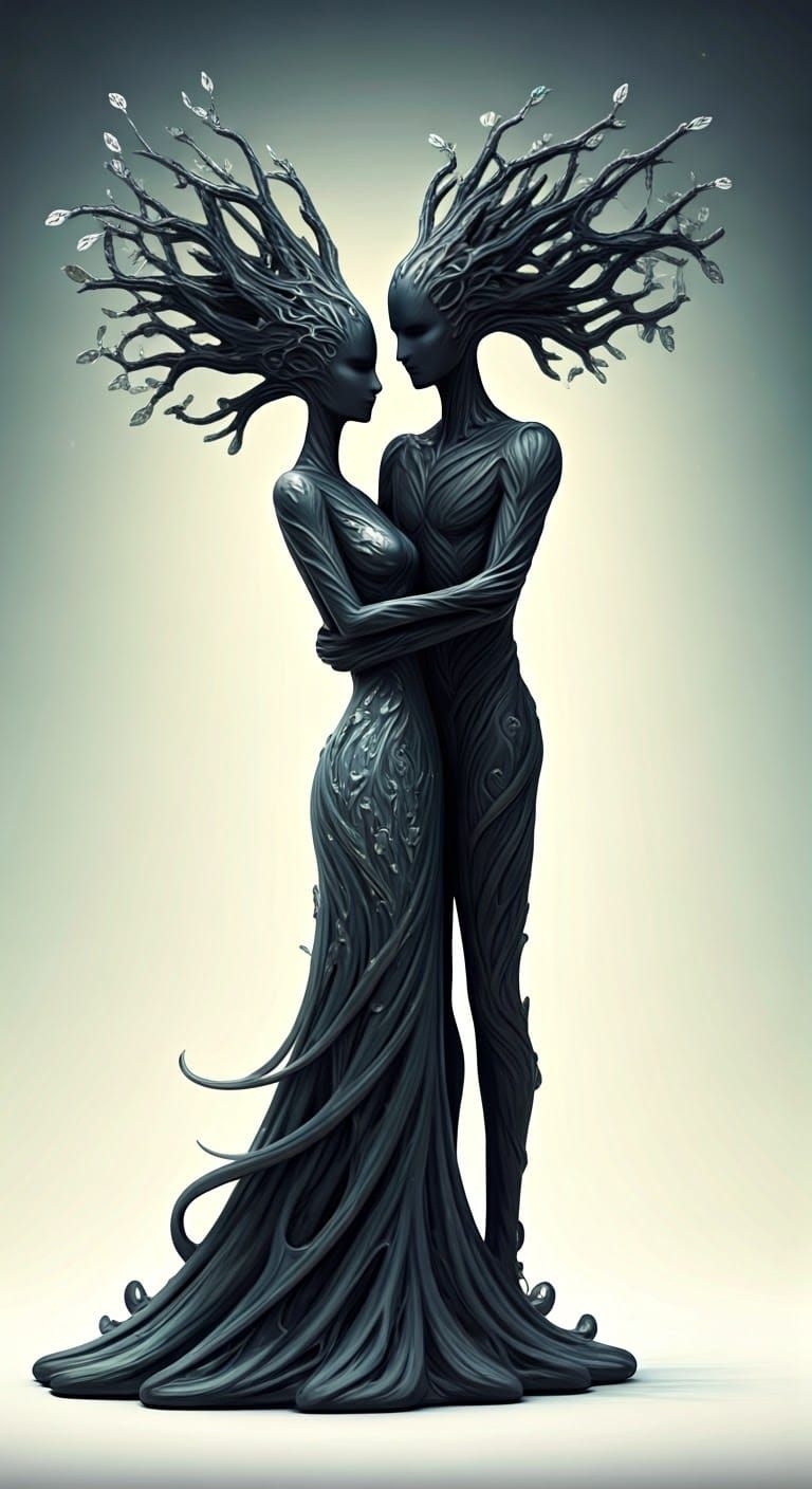 Surrealist Couple Embracing in an Ethereal Aura