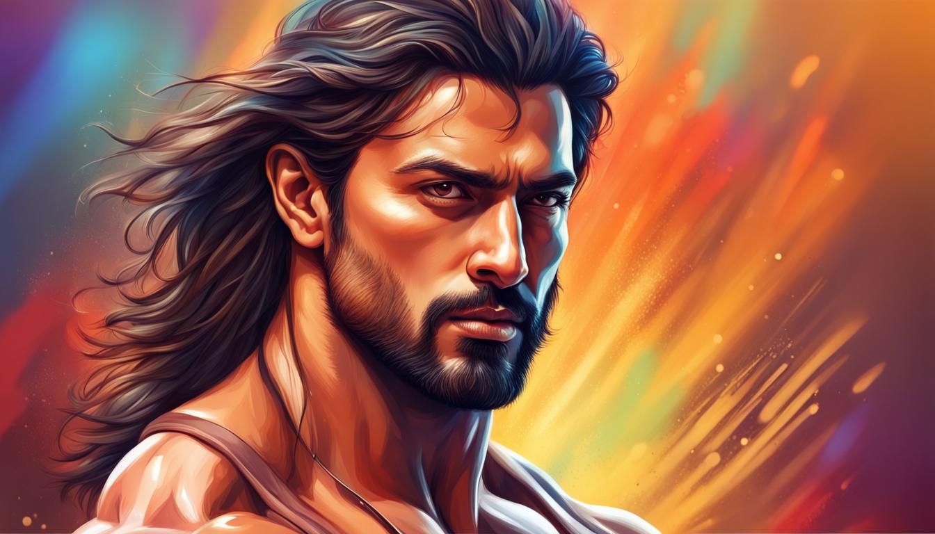 Handsome Bollywood Actor with Long Hair, Hyperrealistic Art