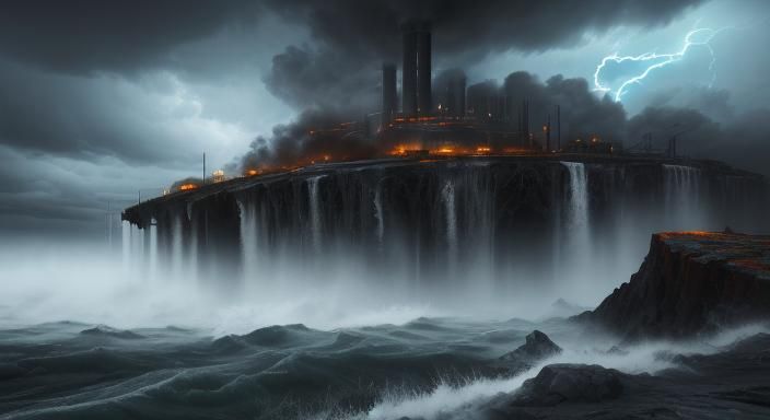 Boiling River: Surreal Storm in Triadic Colors