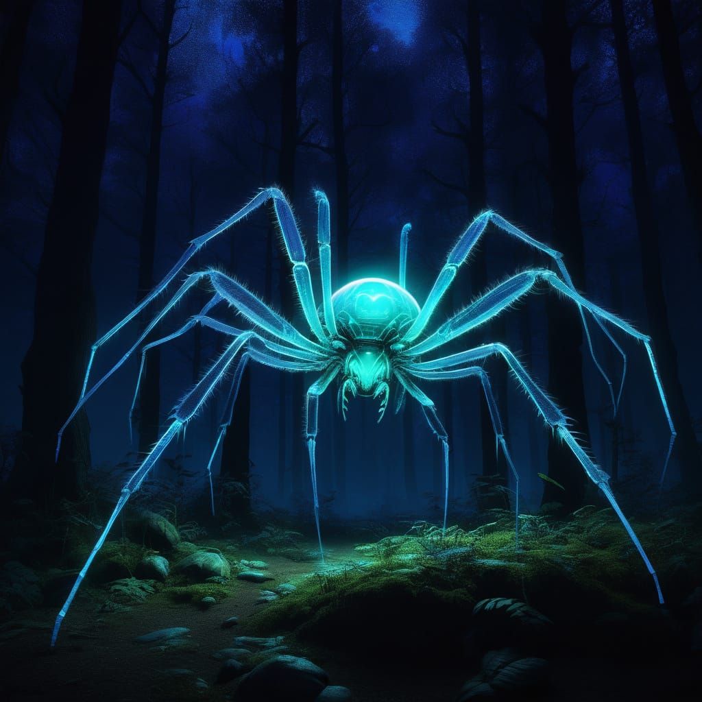 Glowing, Cosmic Spider Unveils Enchanted Web in Dark Fantasy...