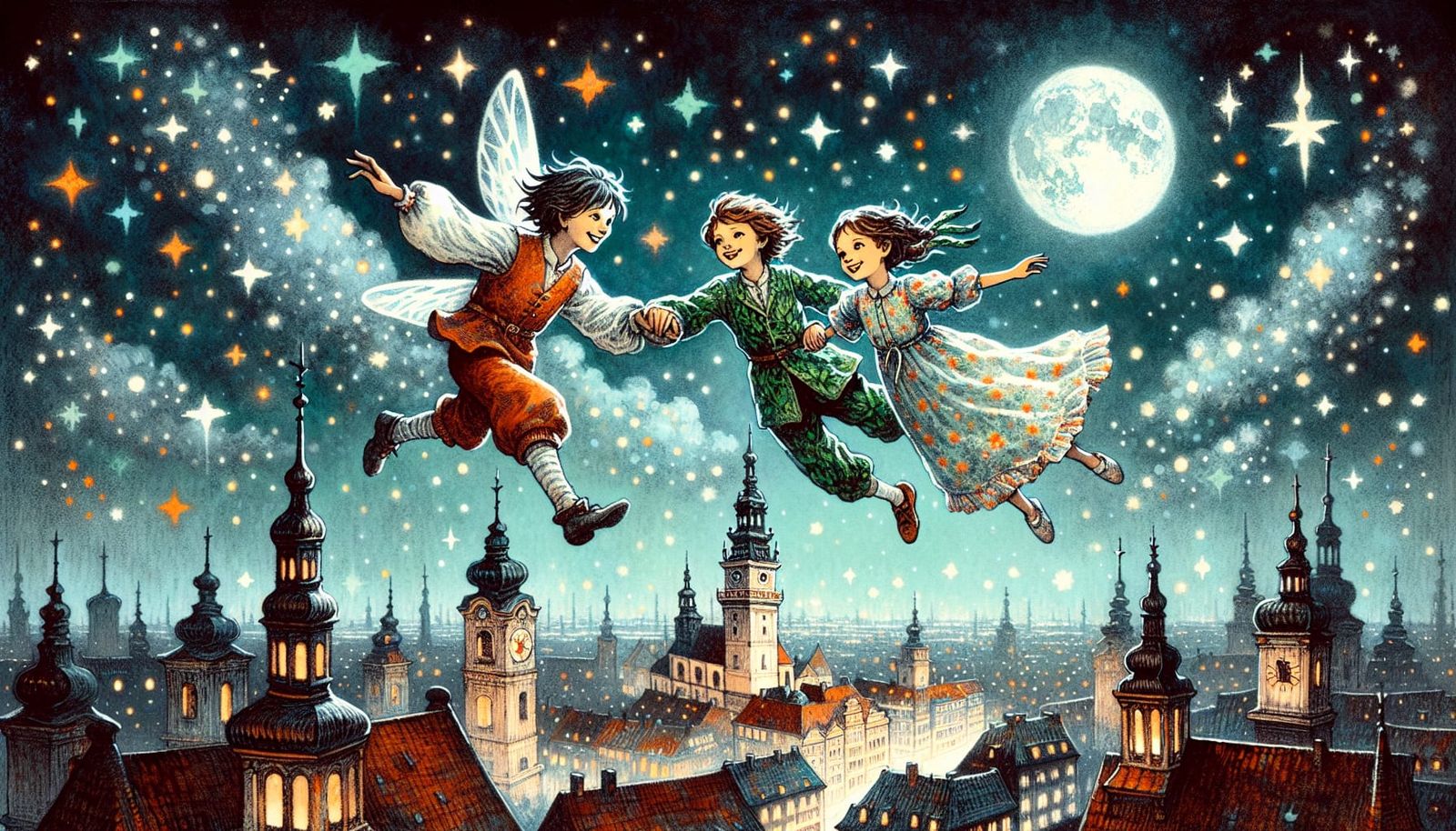 Children Fly Over London in Dreamlike Illustration