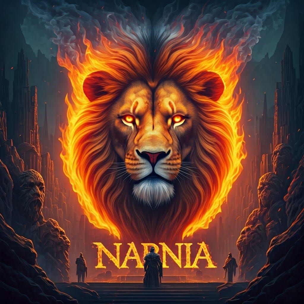 Majestic Lion Emerges from Blazing Flames in Hyperealistic P...