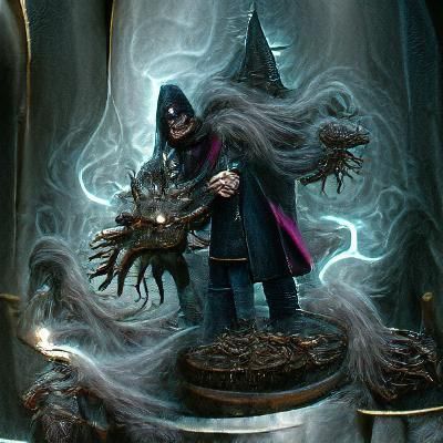 Detailed Dark Wizard Holding Grimorium in Dark Fantasy Style