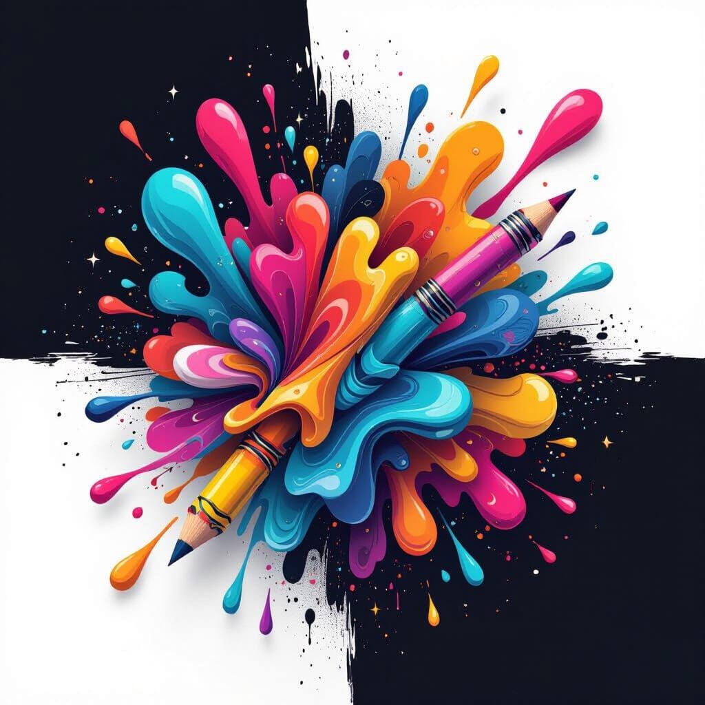 Vibrant Vector Art with Painterly Lines and Paint Shapes