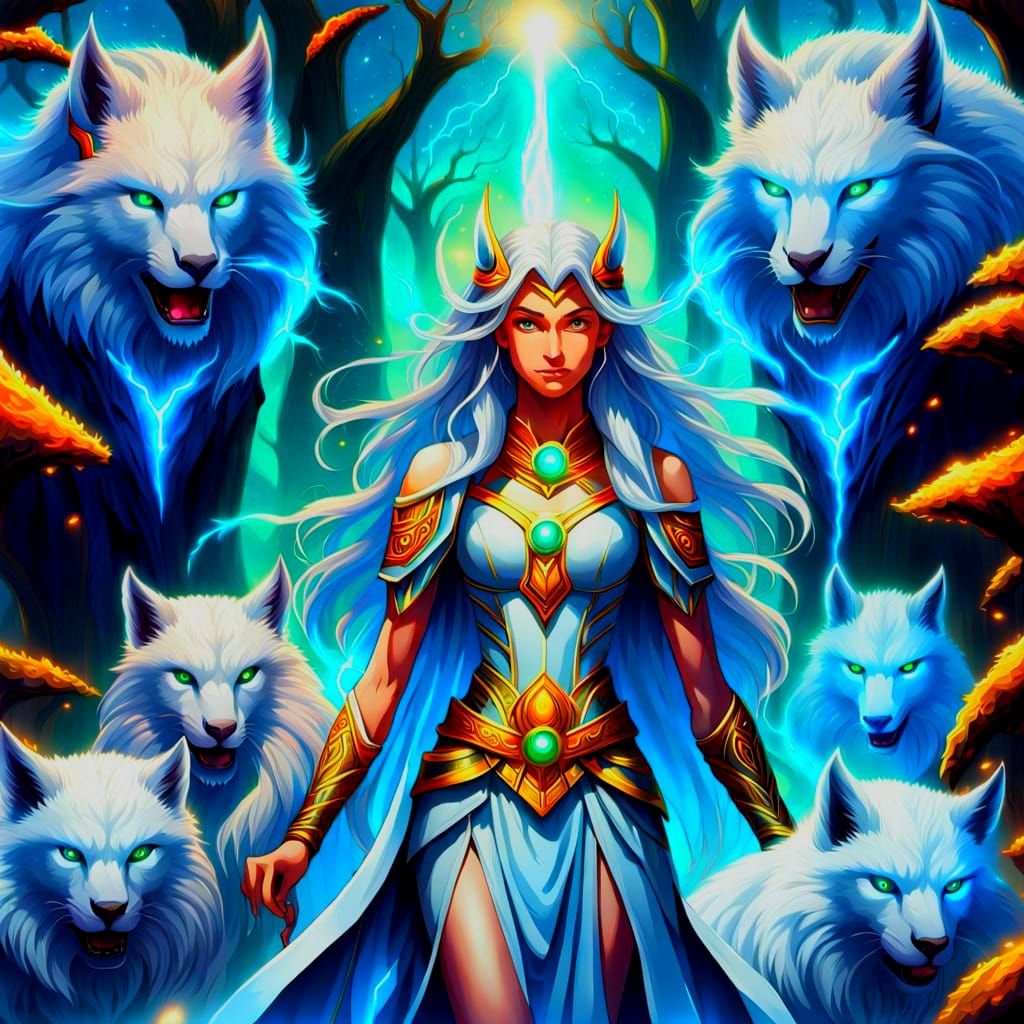 Radiant Figure Emitting Divine Power in Cosmic Oil Painting