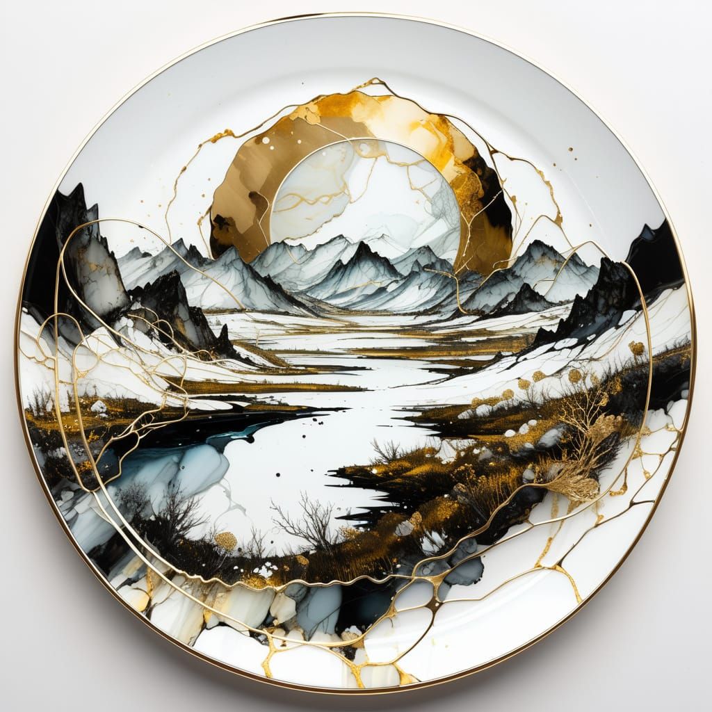Porcelain Plate Art of Cosmic Tundra Landscape
