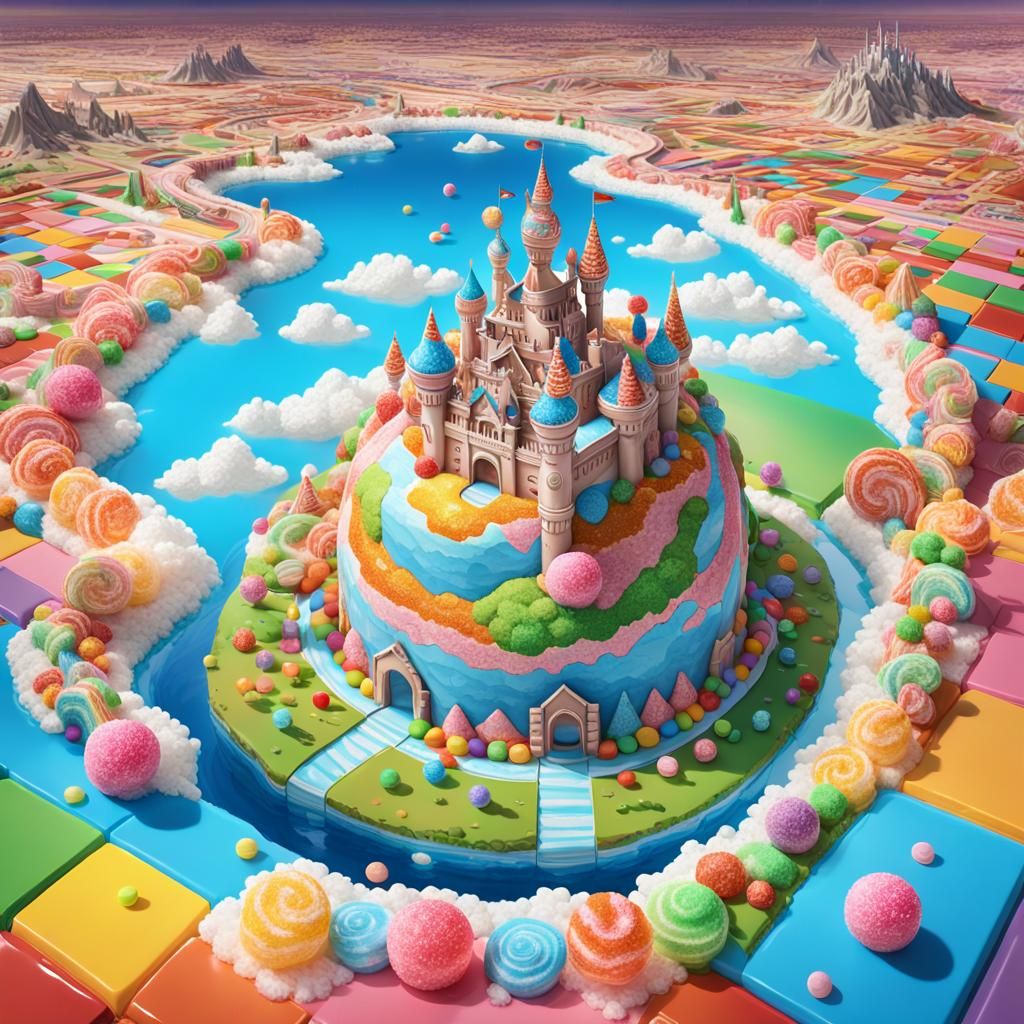 Hyperrealistic Candy Land Satellite View