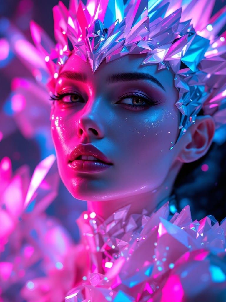 Elegant Futuristic Goddess with Crystal Crown