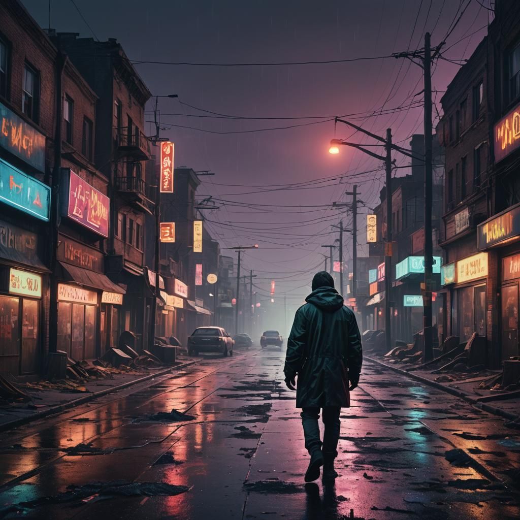 Post-Apocalyptic Autumn Town in Dark Gritty Style