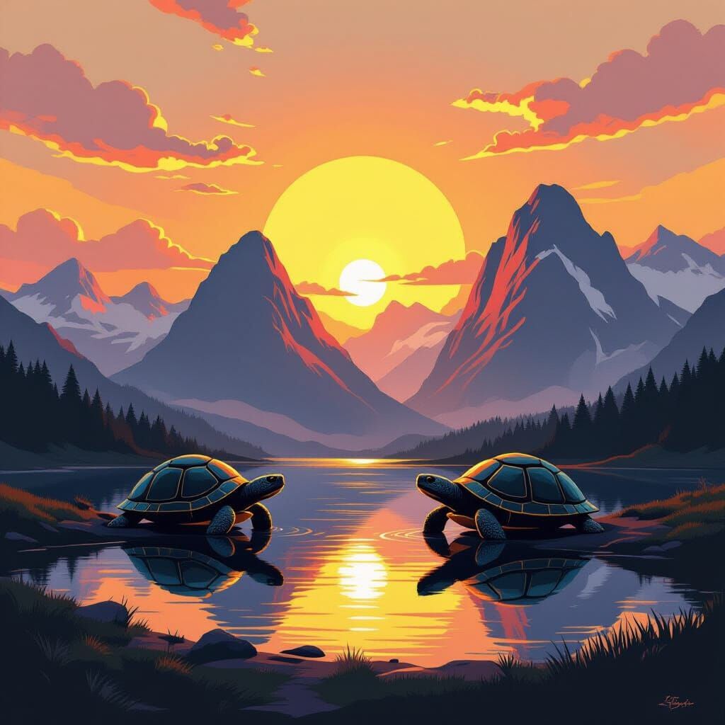 Turtle Mountain Peaks in Dreamy Digital Art