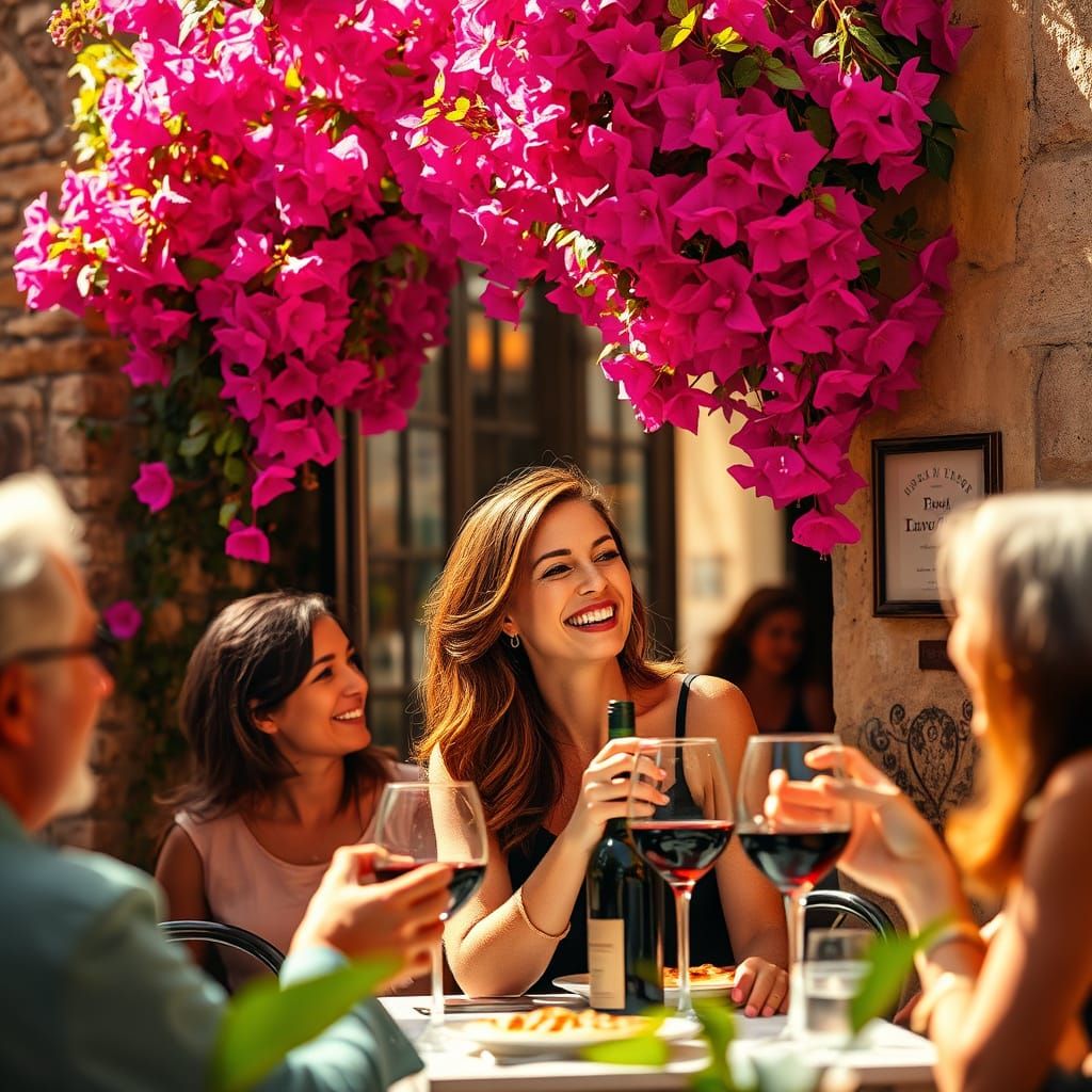 Cozy Italian Trattoria Scene in Warm Golden Light