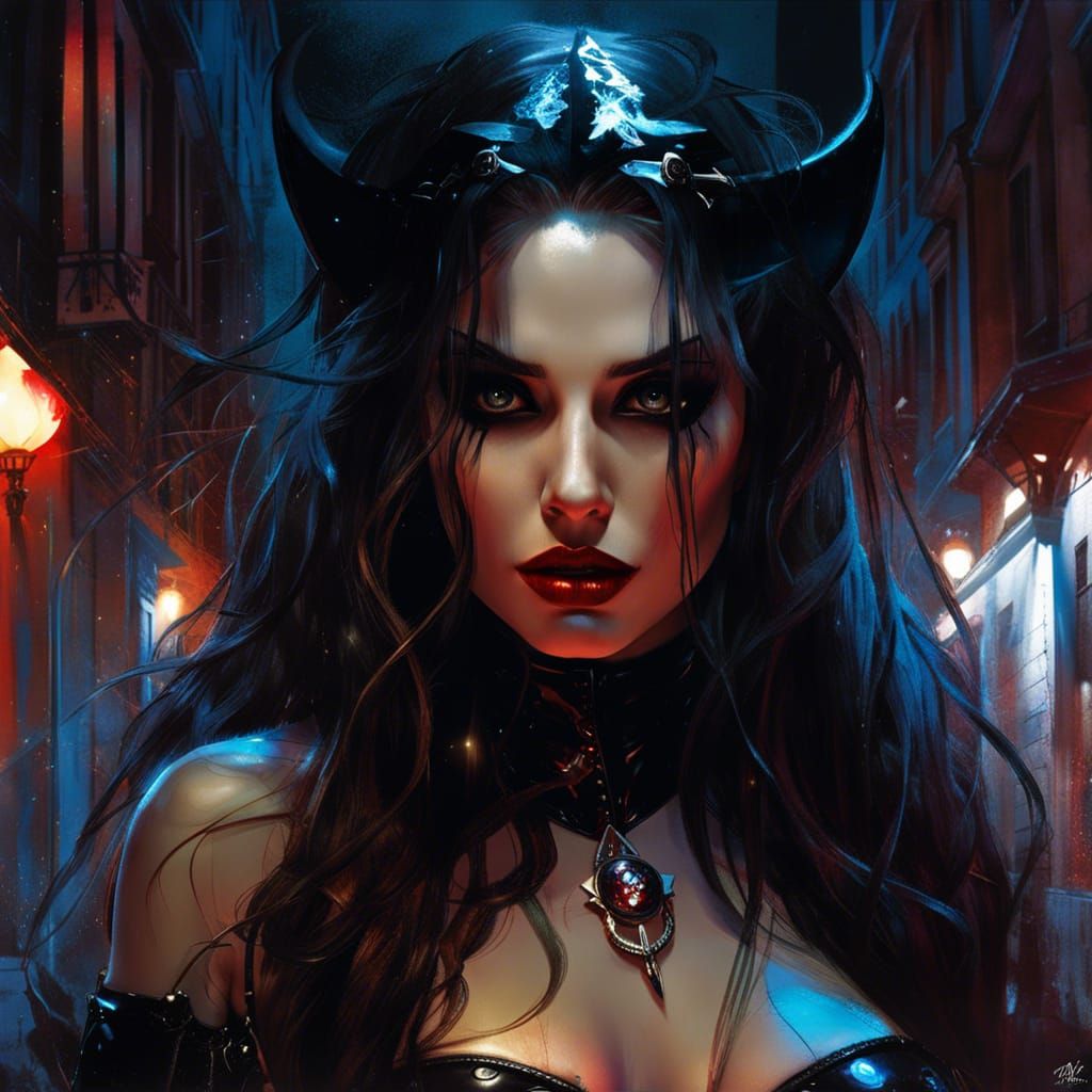 Gothic Vampire Pin-Up in Bioluminescent Stockholm