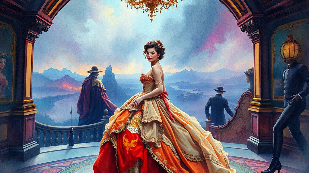 Victorian Woman in Watercolor Interior with Dreamlike Detail...