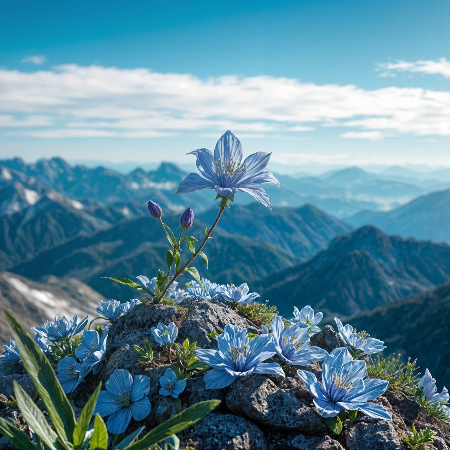 Crystallized Gentian Flower on Mountain Top in Blue