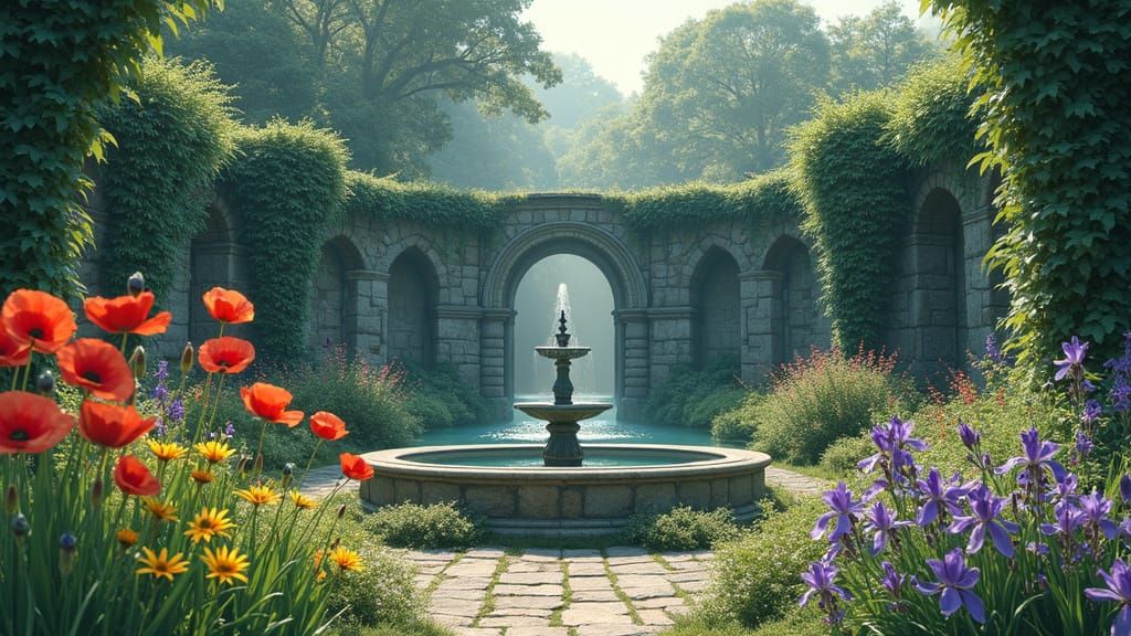 Hidden City Oasis in Soft Hues and Whimsical Blooms