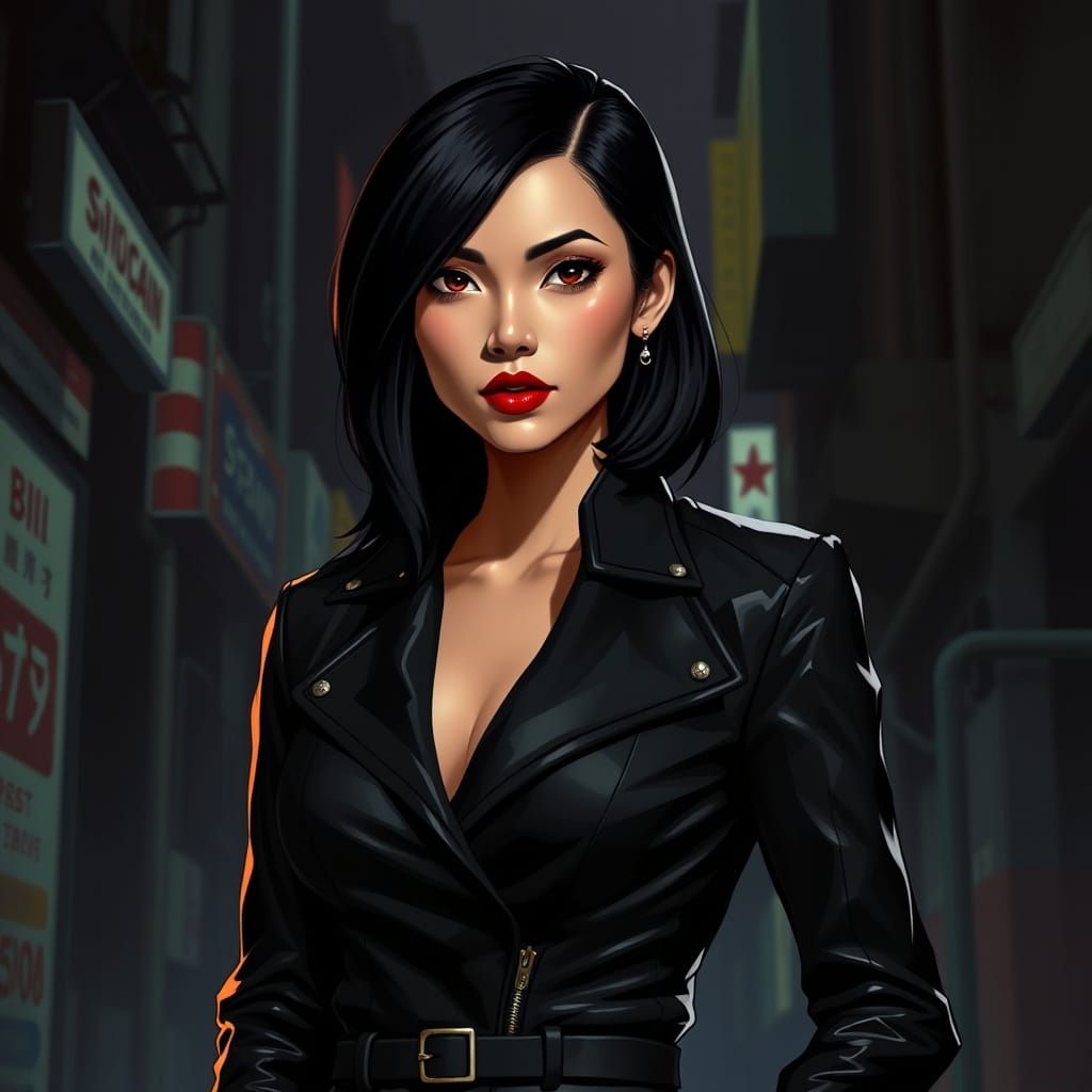 Strong Filipina Woman Stands Tall in Dark Urban Landscape