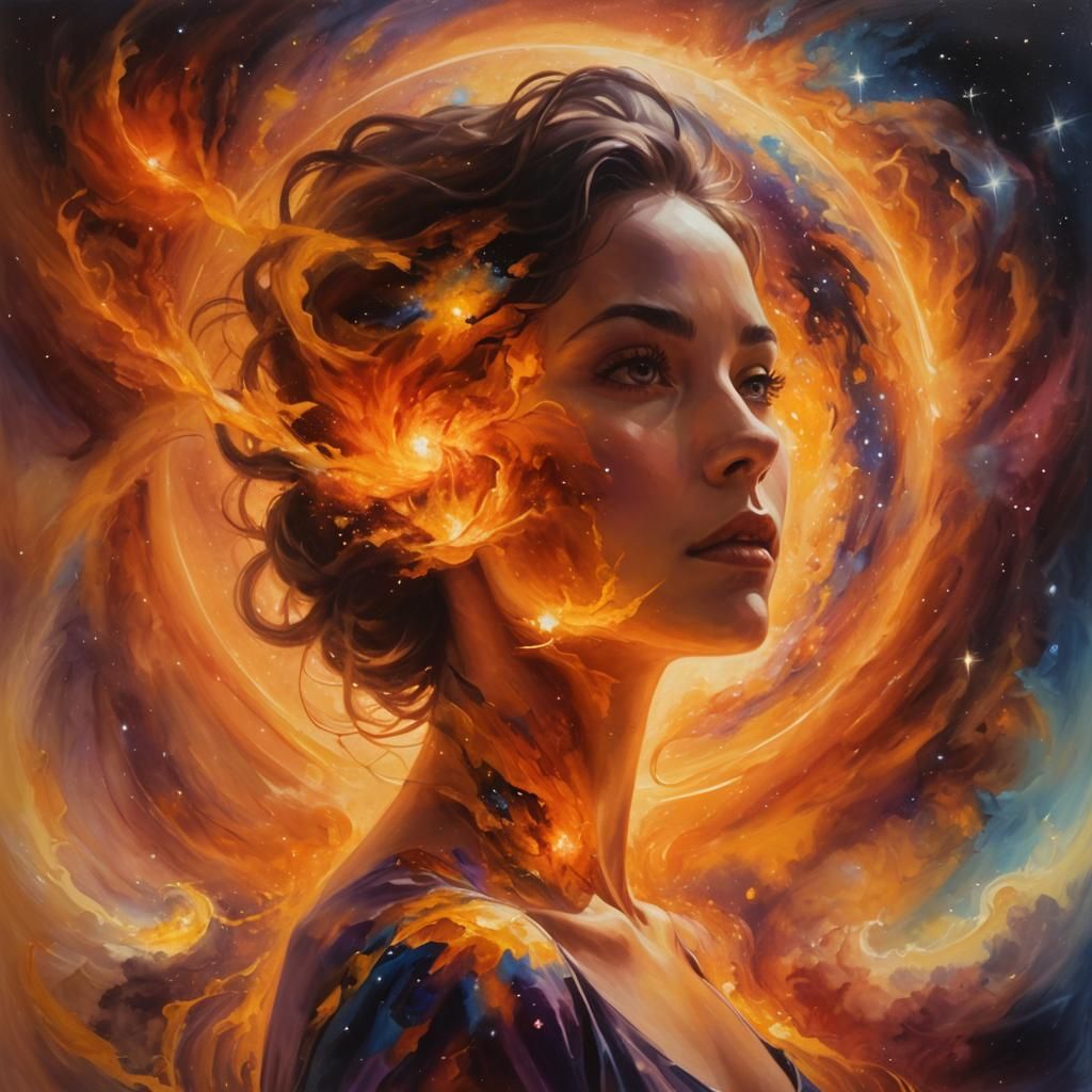 Celestial Woman: Surreal Oil Painting Portrait