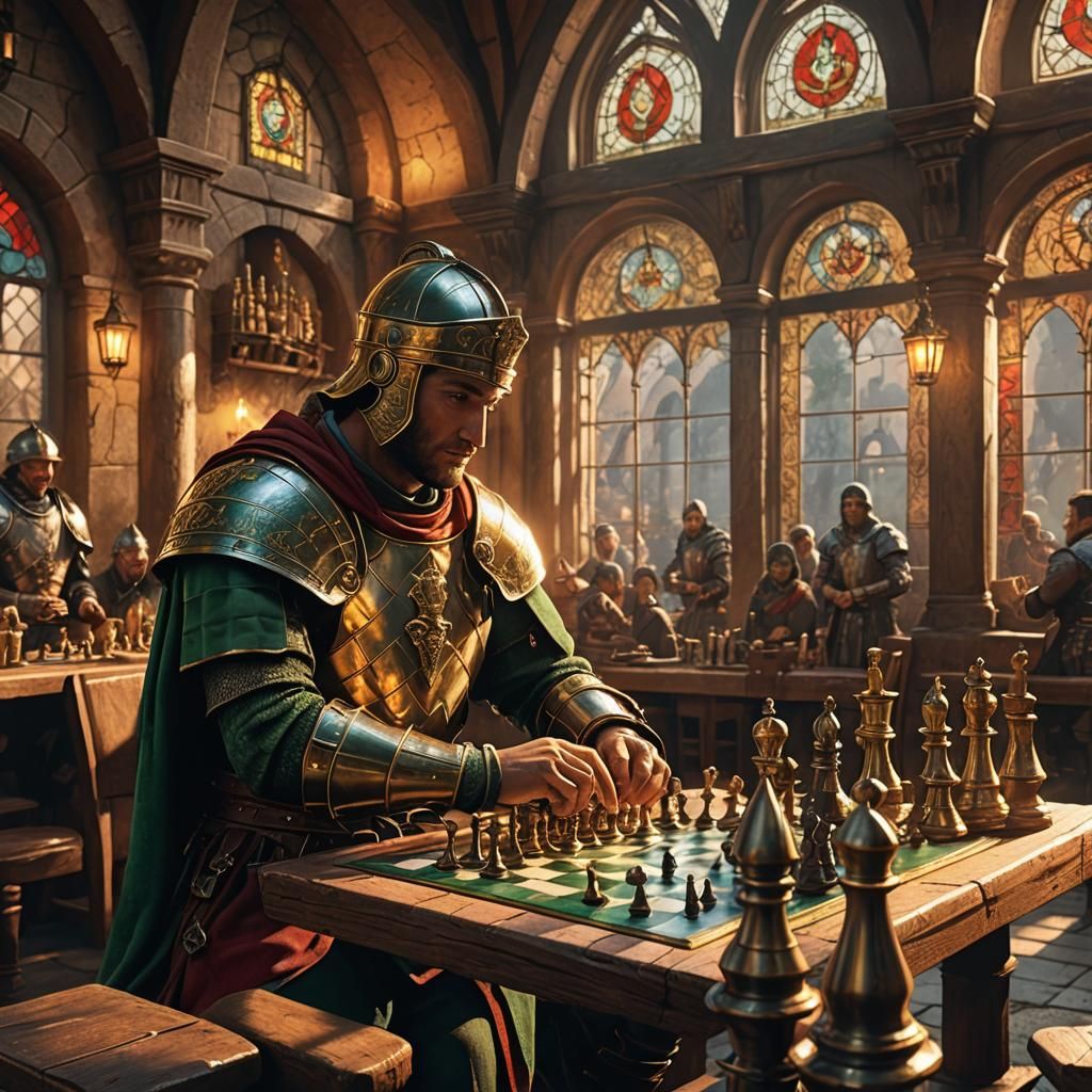 Medieval Roman Soldier Playing Chess in Tavern