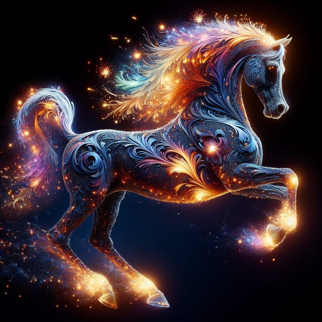 3D Arabian Horse Made of Fireworks