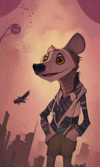 Cute Hyena Anthro Character as Detailed Matte Painting