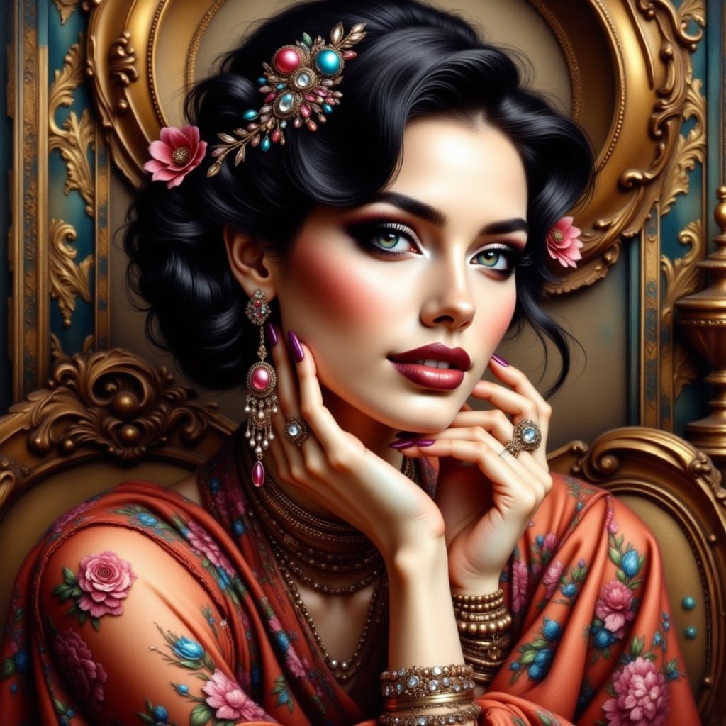 Glamorous Woman with Jewels in Art Deco Style