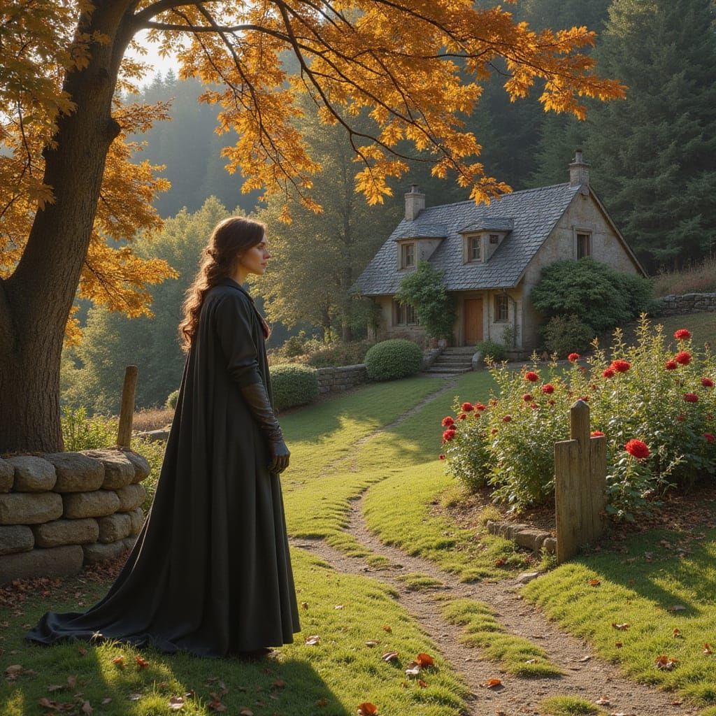 Majestic Rose Garden Amidst Autumn Foliage in Classical Styl...