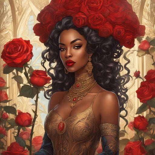 Gothic Afro-American Mistress Portrait in Ink