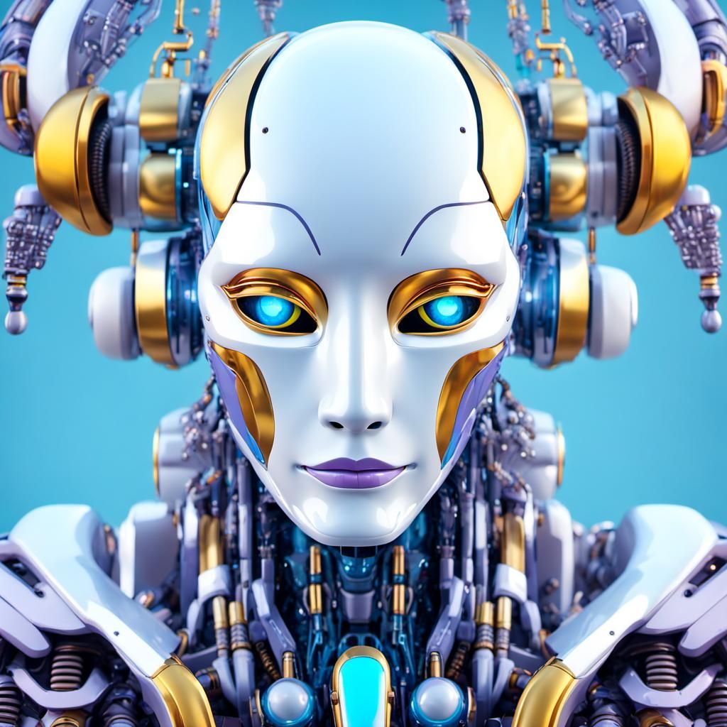 Futuristic Robot Portrait with Blue Eyes