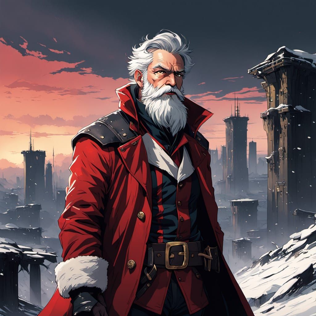 Post-Apocalyptic Santa Claus Stands Tall Amidst Ruins