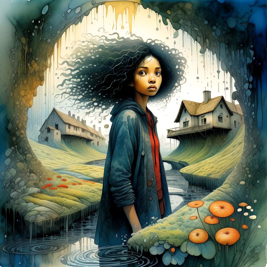 Girl's Magical Garden Discovery: Wet Watercolor Art