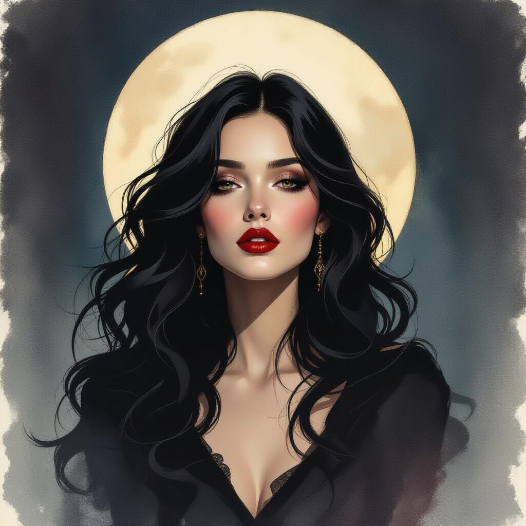 Moonlit Romantic Goth Portrait of Woman