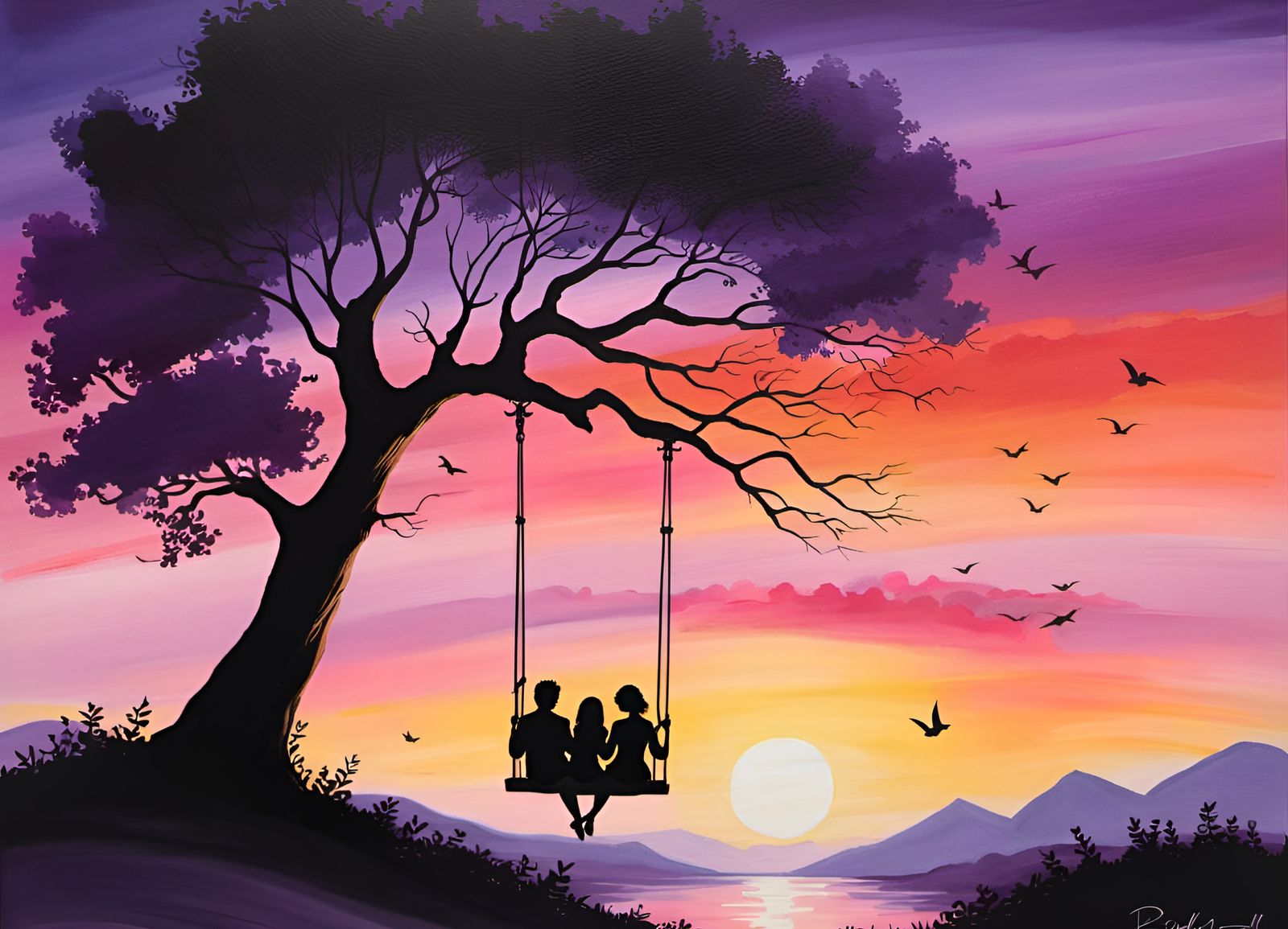 Romantic Couple on a Swing at Sunset