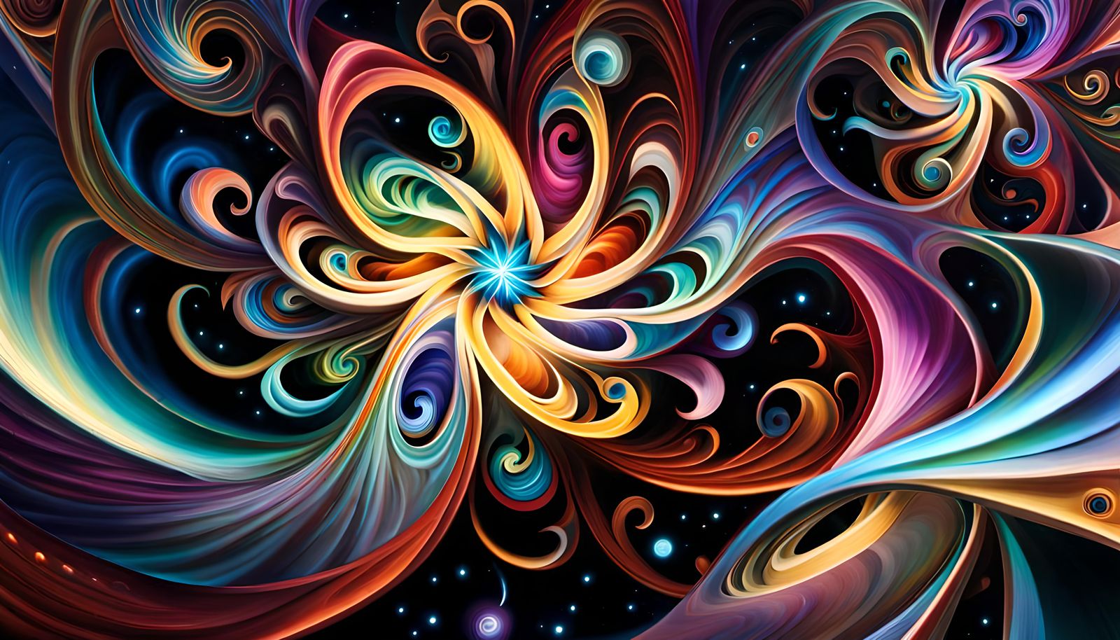 Swirling Star-Beings in Vivid Plasma, Impasto Oil