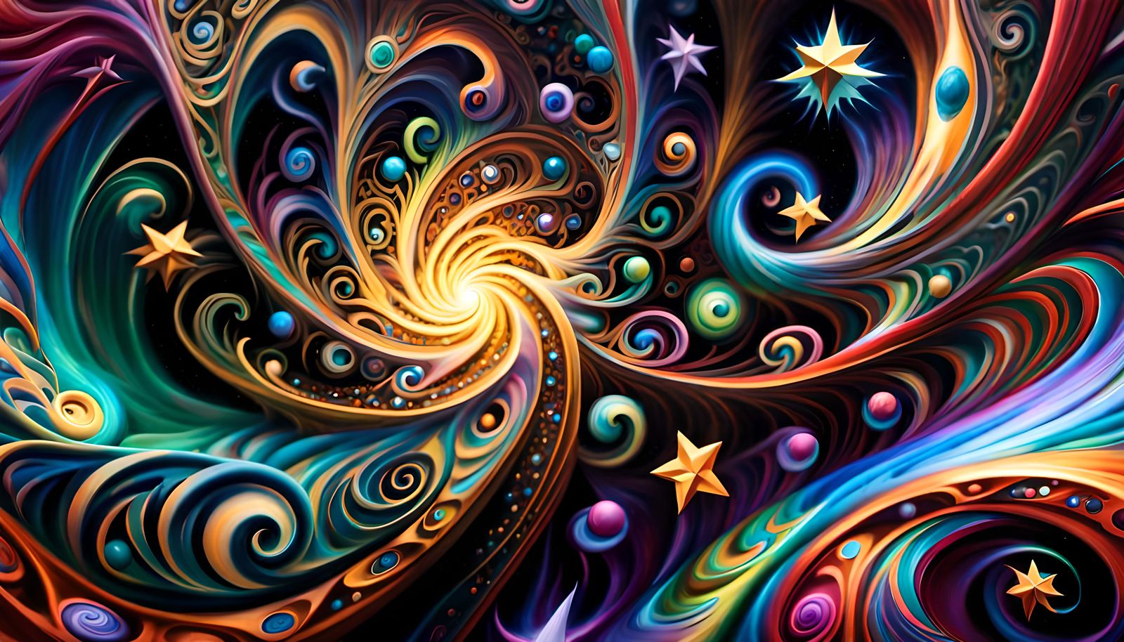 Cosmic Star-Beings in Vibrant Iridescent Swirls