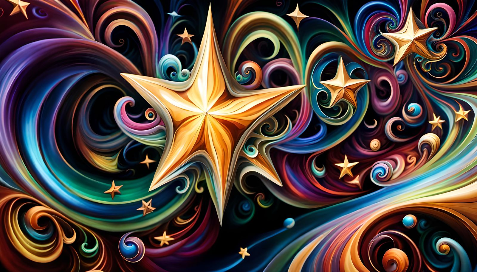 Swirling Star-Beings in Iridescent Plasma, Impasto Oil