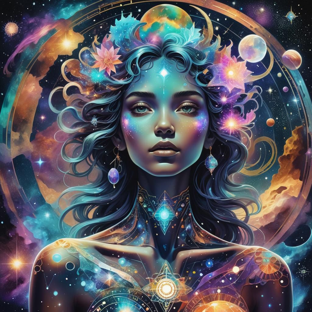Cosmic Woman: Holographic Astral Illustration