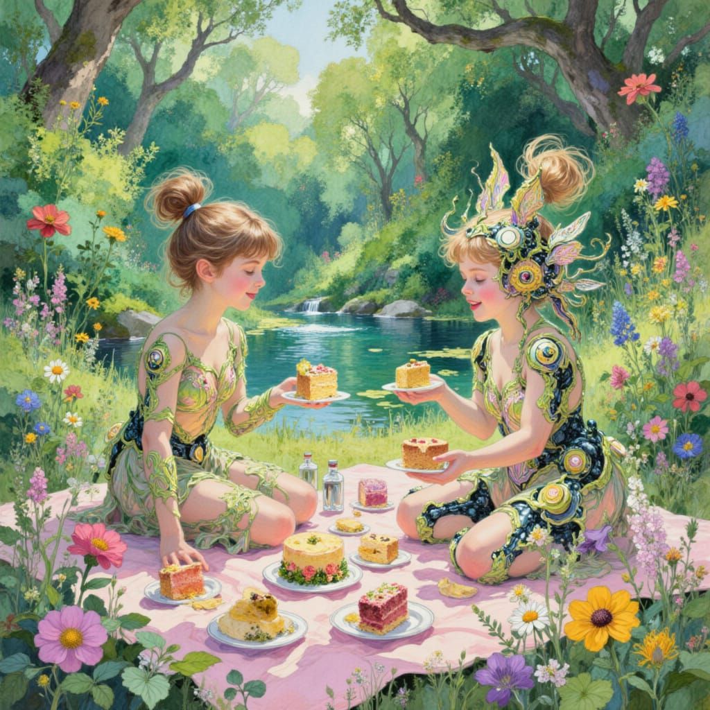 Child's Futuristic Picnic with Robots in 2285