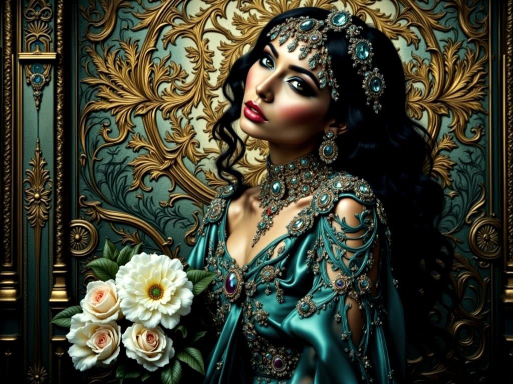 Elegant Digital Stained Glass Goddess