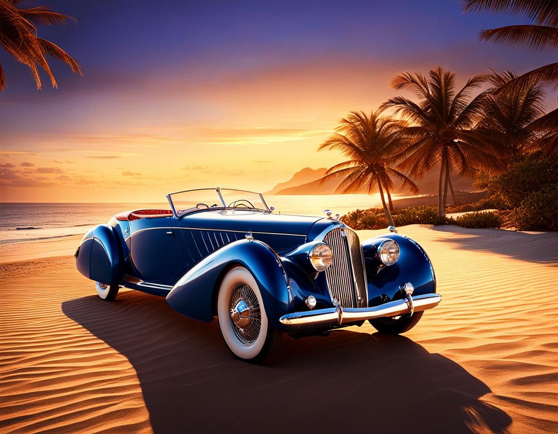 Delahaye Roadster on Beach at Magic Hour