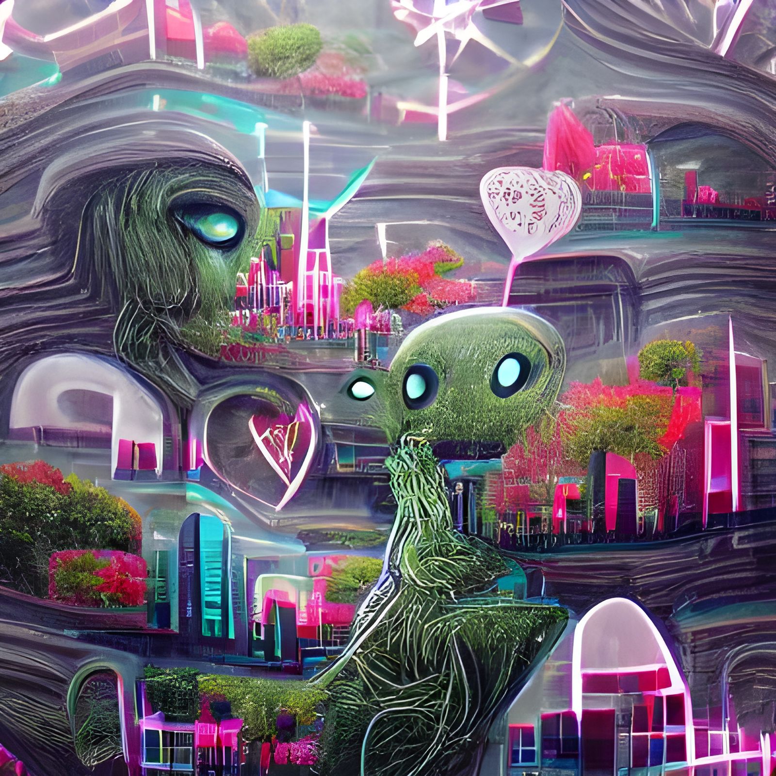 Cosmic Alien Love in Overgrown City