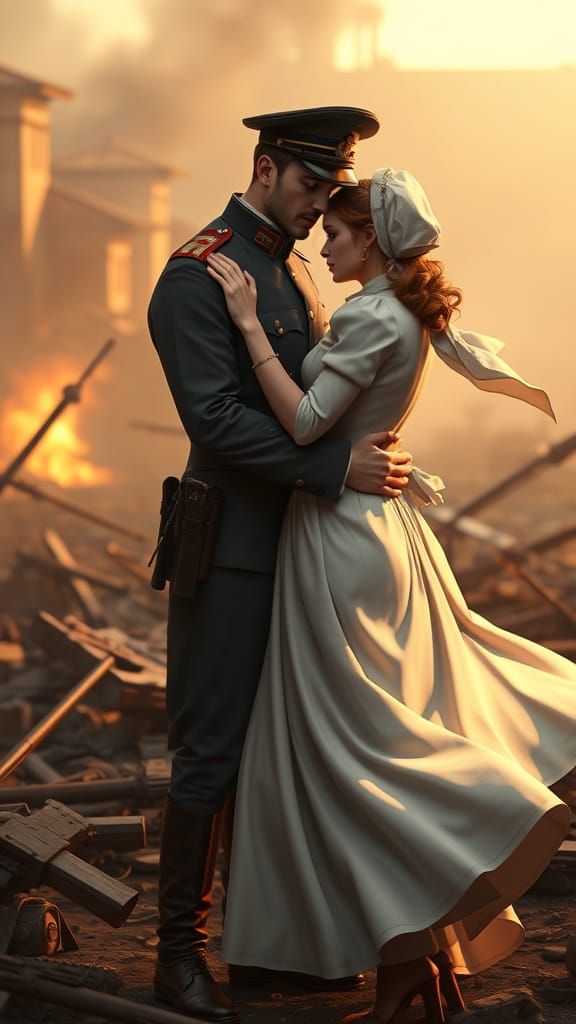 War-Torn Italian Landscape with Tender Moment