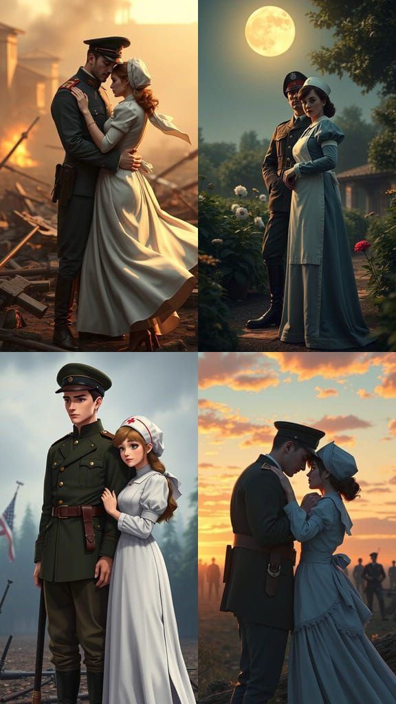 Ethereal World War I Couple in 3D Anime Style