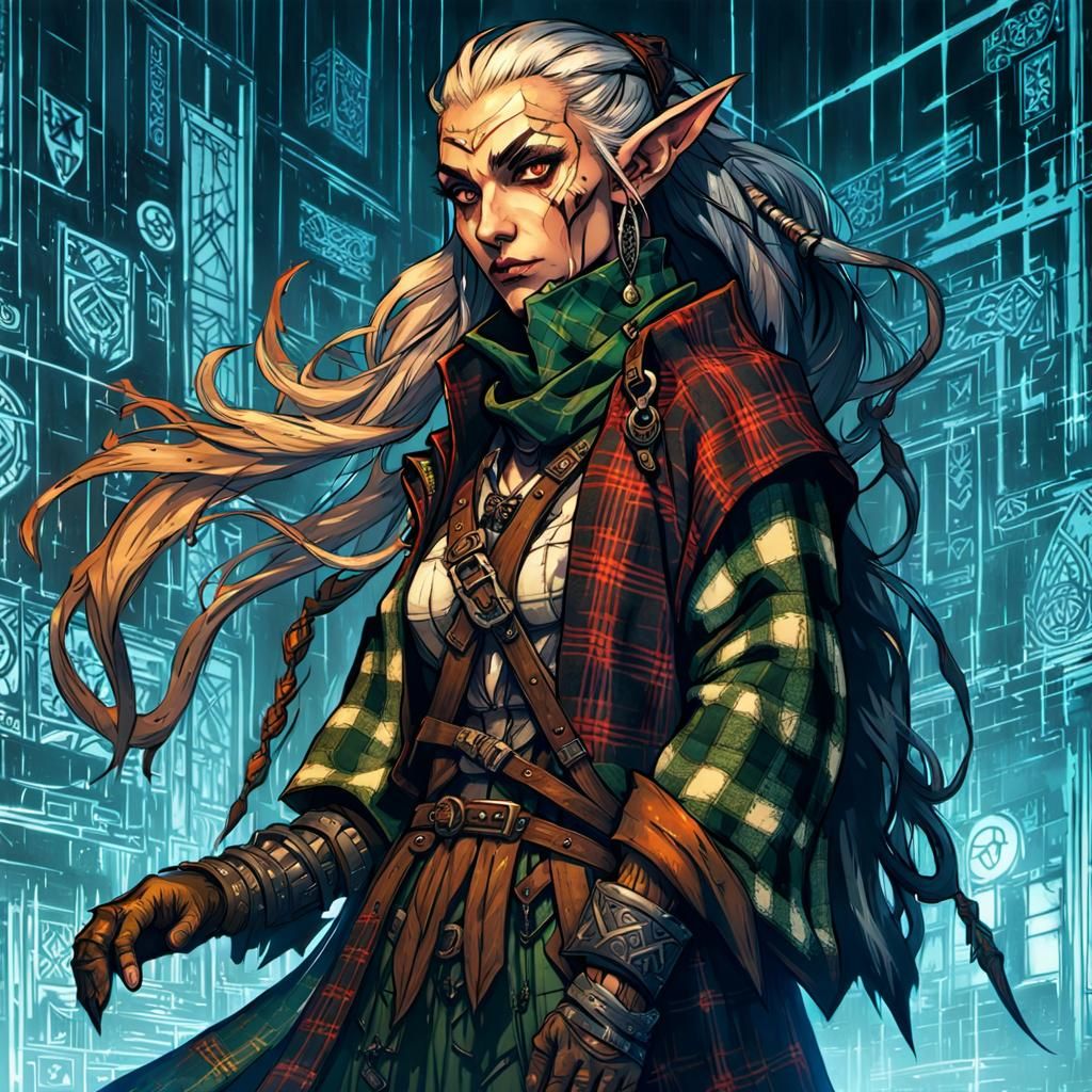 Cyberpunk Wood Elf Druid in Matte Painting Style
