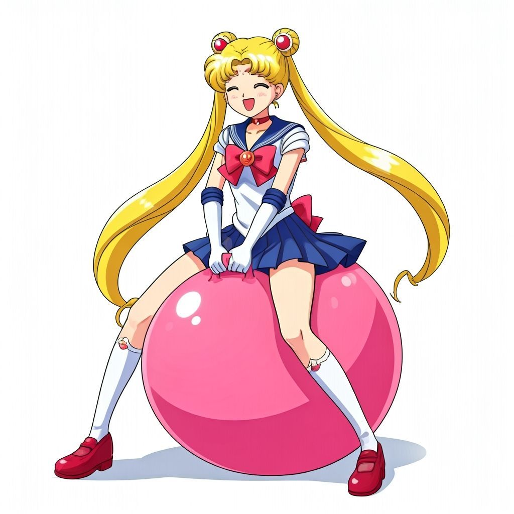 Sailor Moon in School Outfit Bouncing on Hopper Ball