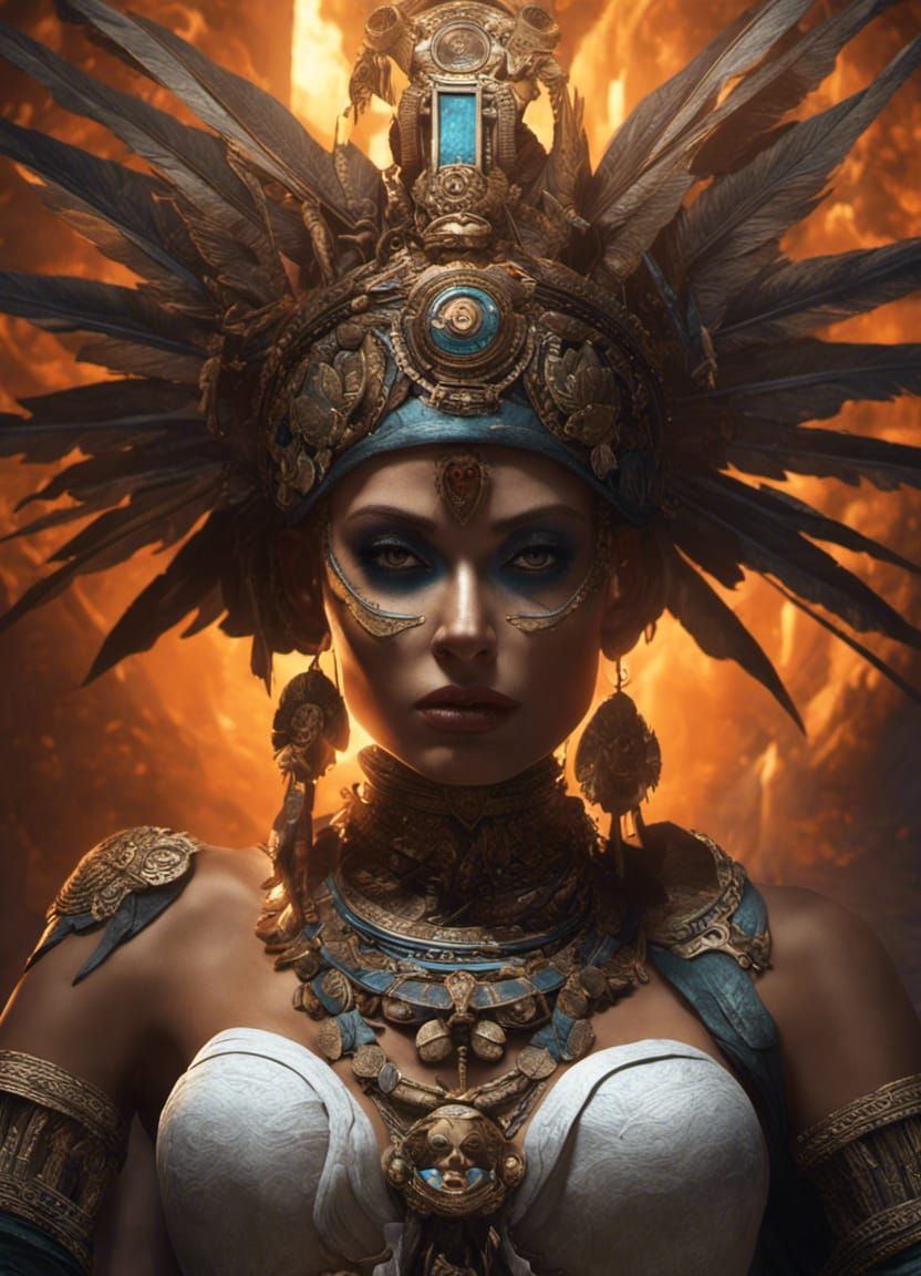 Aztec Goddess of Death in Dark Fantasy Style