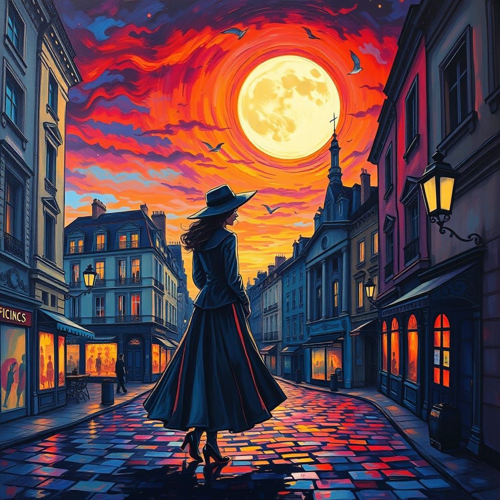 Lady Detective in Neo-Expressionist Parisian Sunset